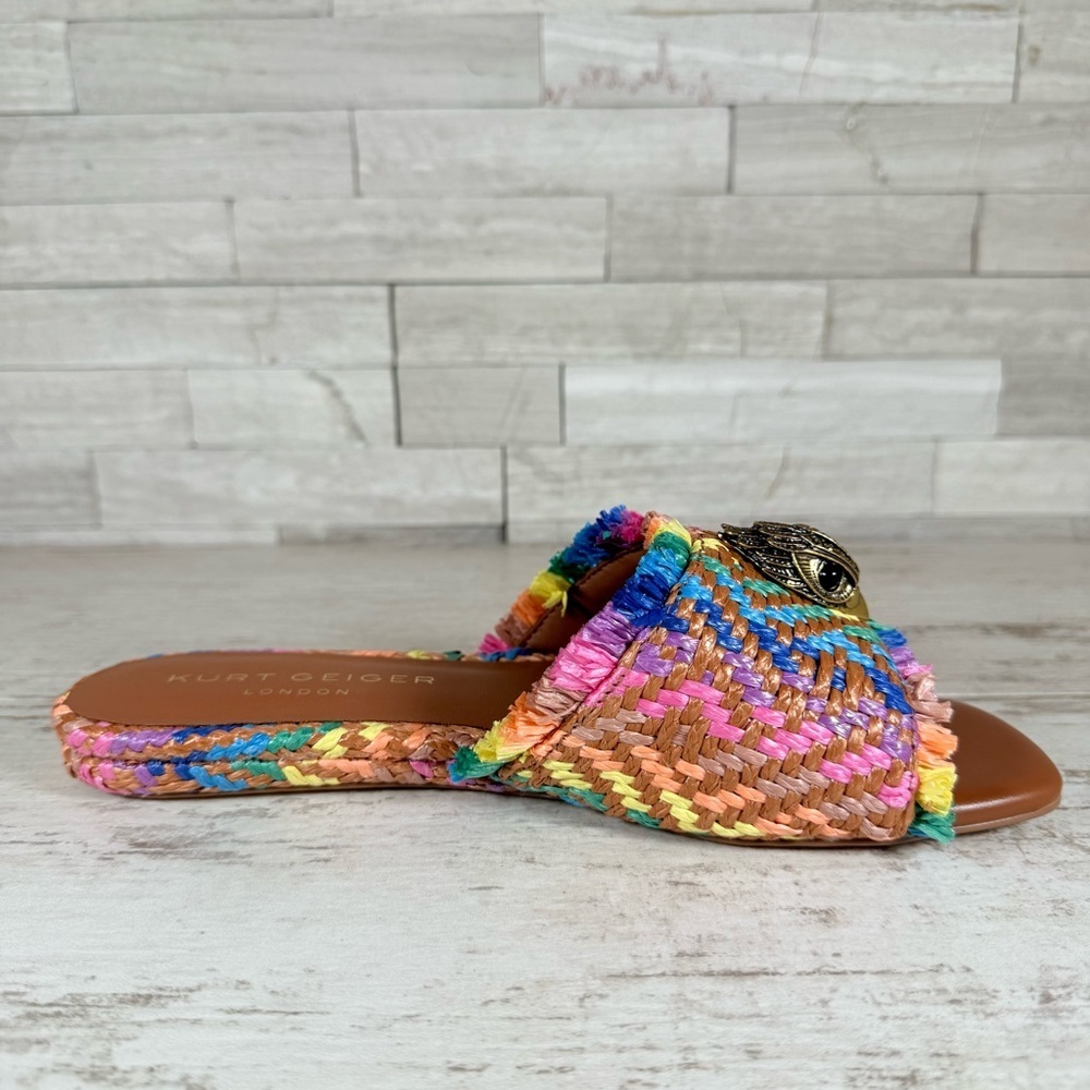 Kurt Geiger Kensington Eagle Casual Flat Raffia Slide Sandals EU 37 New Rainbow - Picture 11 of 16